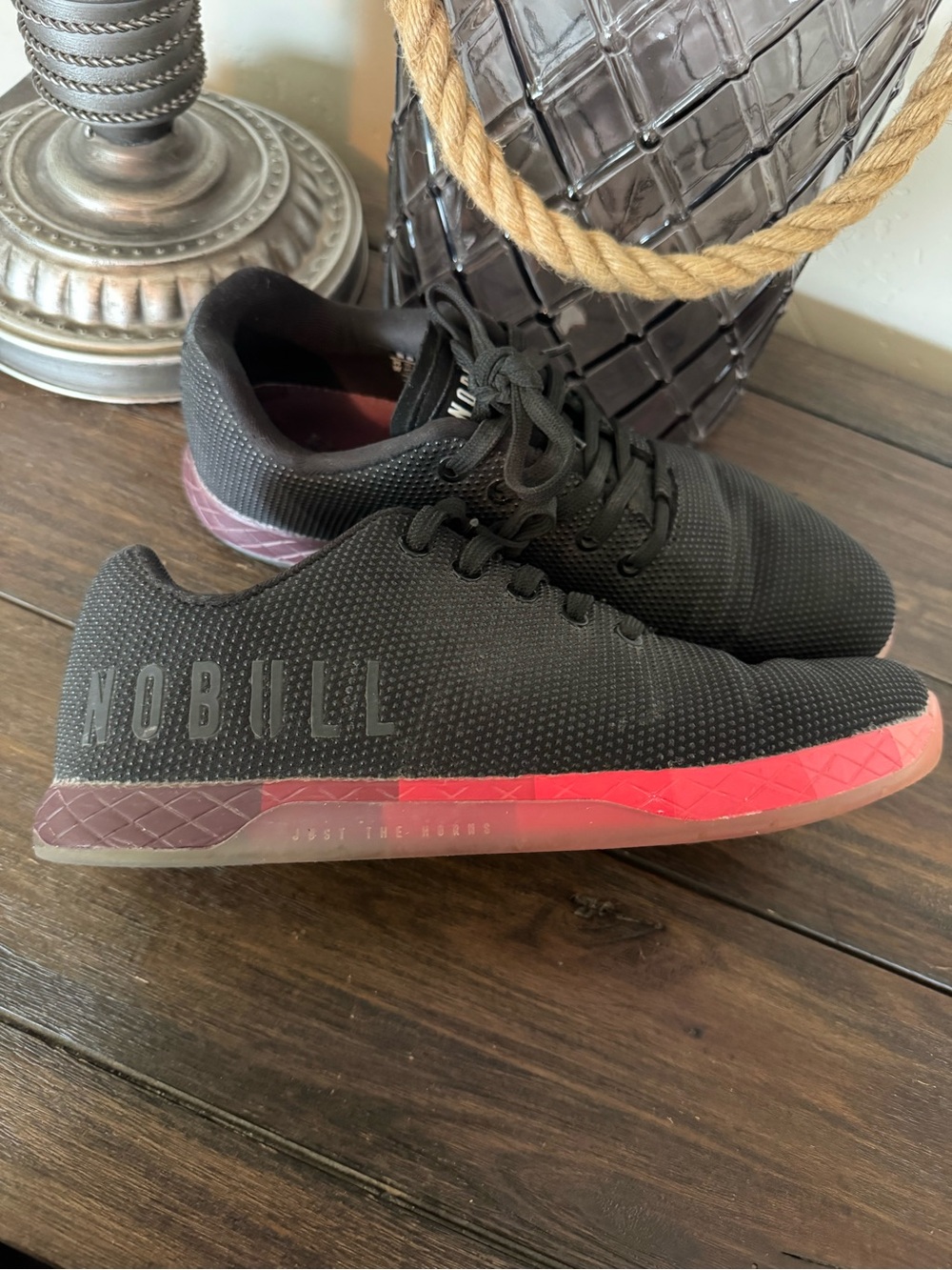 NOBULL Black Knit Training Shoes with Pink Accent Sole